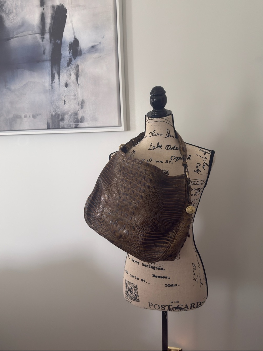 Brahmin Brown Croco-Embossed Hobo with Gold Accents